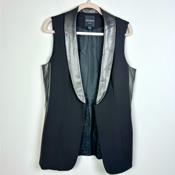 Insight New York Black Collared Long Vest Blazer Faux Leather and Knit Size 12 - Picture 1 of 5